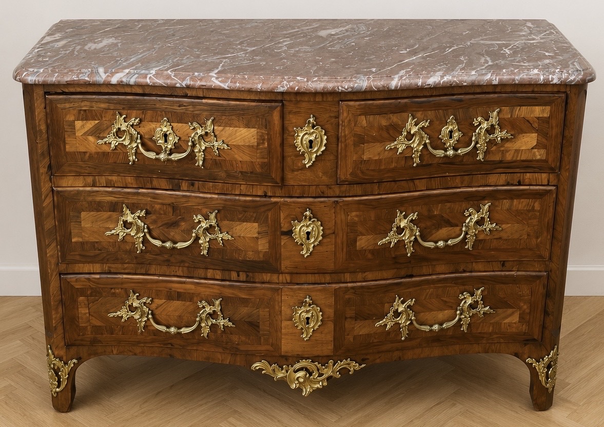 Authentique commode galbée régence bois de violette 18 eme -photo-3