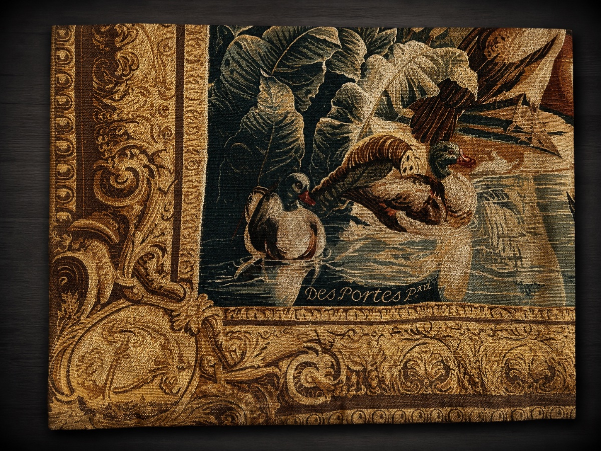 African King’s Robe Tapestry By Desportes, 1742, Art Edition From Rambouillet -photo-3