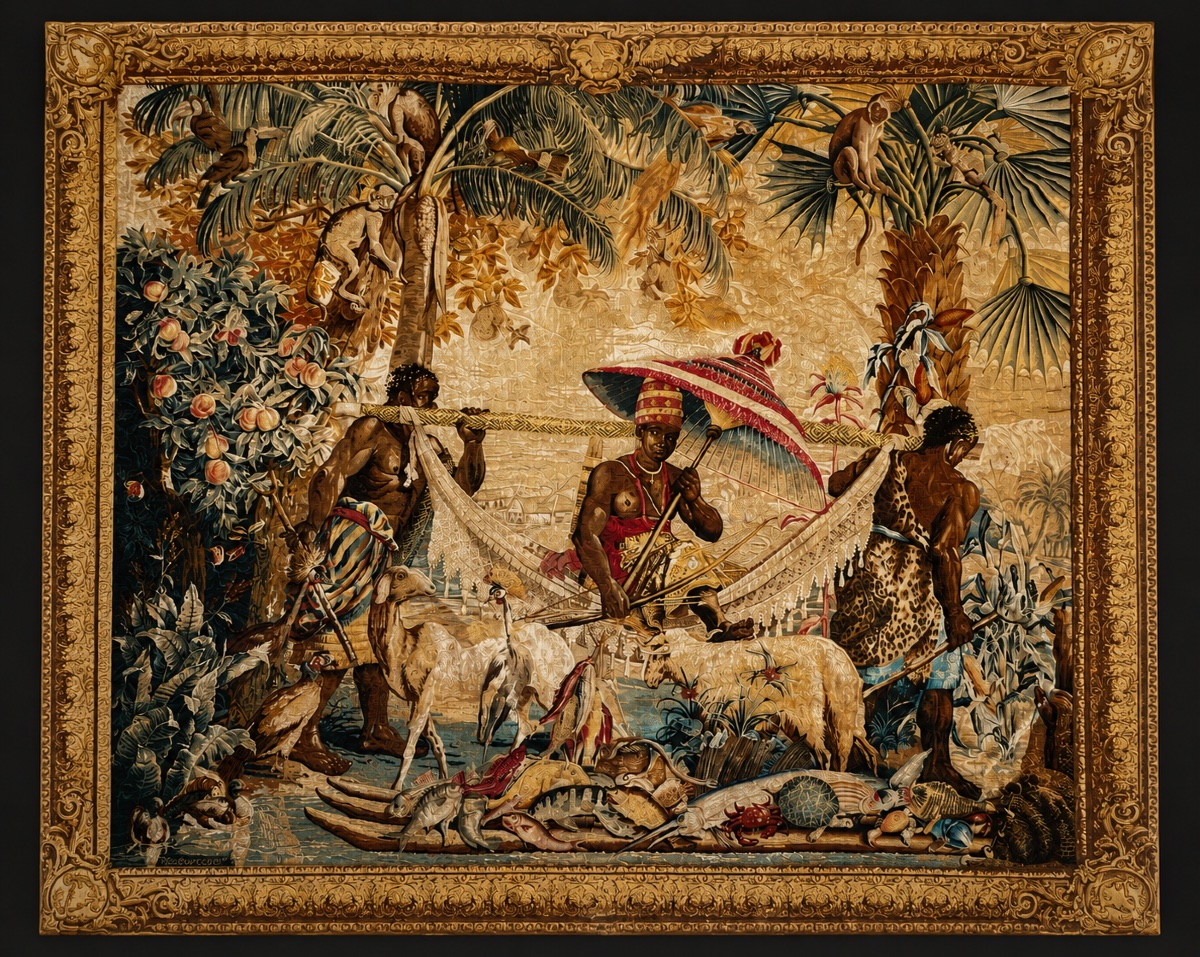 African King’s Robe Tapestry By Desportes, 1742, Art Edition From Rambouillet 