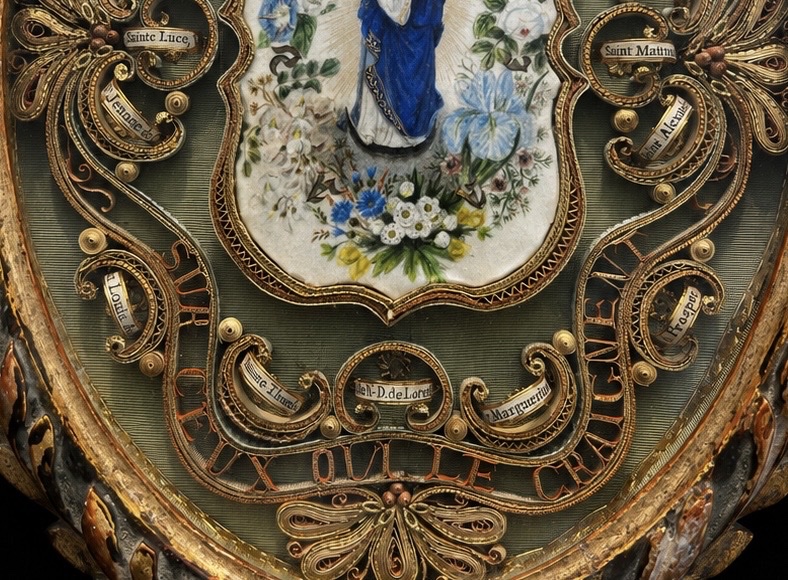 Ancien et authentique cadre reliquaire à paperolles – XIXᵉ siècle-photo-2