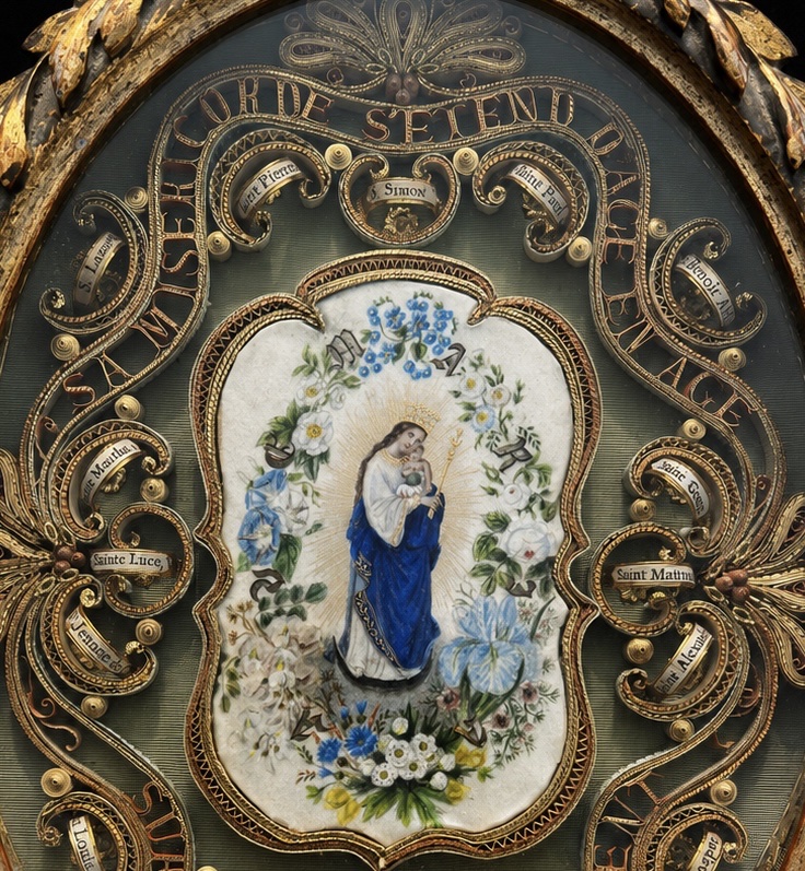 Ancien et authentique cadre reliquaire à paperolles – XIXᵉ siècle-photo-4