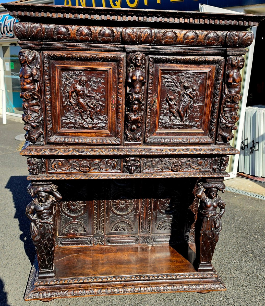 crédence Renaissance de style Henri II en bois sculpté XIXᵉ siècle-photo-1