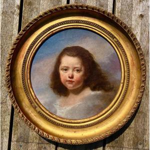 Old Child Portrait Painting Signed French School 19 Eme Time