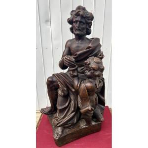 Old Wooden Sculpture Saint Mathieu Flanders XVIIth Religious High Period