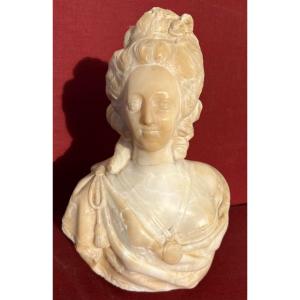 Old Alabaster Sculpture Bust Of Marie Antoinette Period 18 Eme Royalty