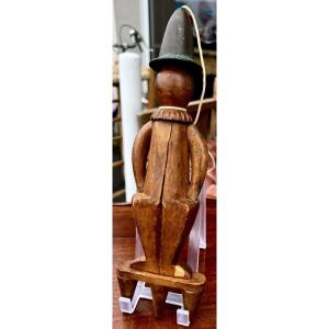 Antique Bilboquet The Clown Carved Wood Circa 1900 Folk Art