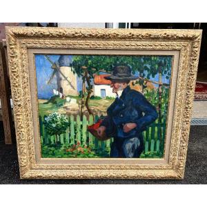 Tableau le retour du potager signé Gaston Balande 1930 La Rochelle île de ré 