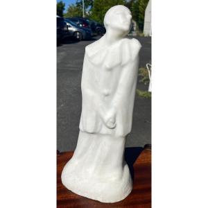 Sculpture marbre pierrot le clown signé Félix Fevola 1920 art déco 