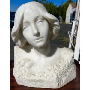 Sculpture marbre buste de femme signé Girard 1900 art nouveau 