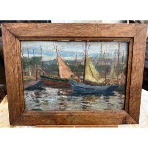 Ancien tableau le port breton signé Louis Rollet 1930 