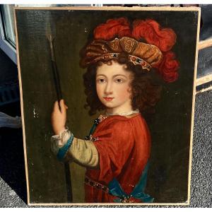 Ancien tableau portrait de Louis de France duc de bourgogne école française 