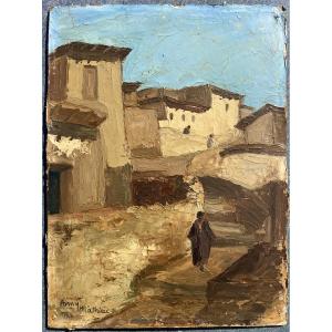 Old Painting View Of Fes In Morocco Signed Anny Mathieu Circa 1930 Orientalist 