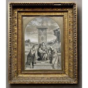 Ancien dessin religieux école italienne style renaissance 
