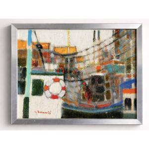 TABLEAU LE PORT SIGNÉ ANDRÉ BOURRIÉ PEINTRE DE LA MARINE