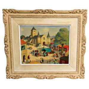 Painting Of A Village Market Scene, Signed Paul Lemasson, Nantes, Brittany 