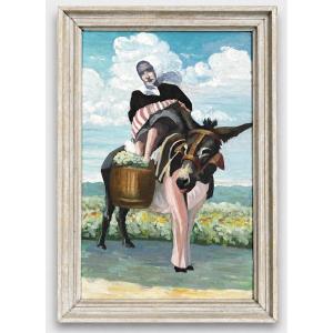 Réthaise Painting Of A Donkey In Breeches 1930 French School île De Ré