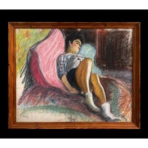 Authentique pastel la jeune femme signée Jean puy