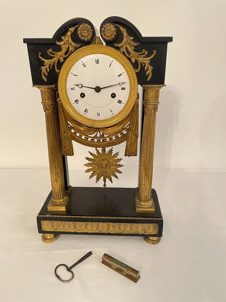 Empire Period Portic Clock In Bronze And Marble-photo-4