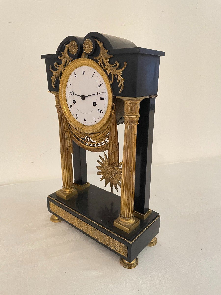 Empire Period Portic Clock In Bronze And Marble-photo-2