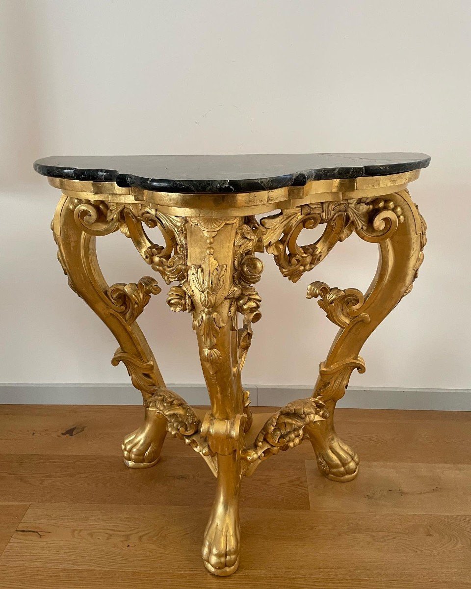 CONSOLE EN BOIS SCULPTE ET DORE-photo-2