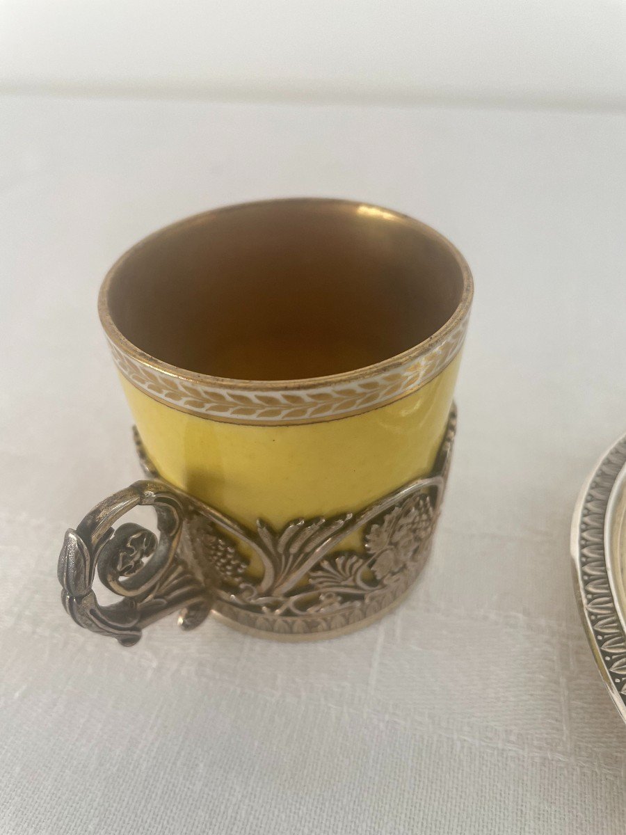 Maison Odiot Et Sèvres Tasse à Café Et Sa Sous-Tasse En Vermeil Et Porcelaine-photo-4