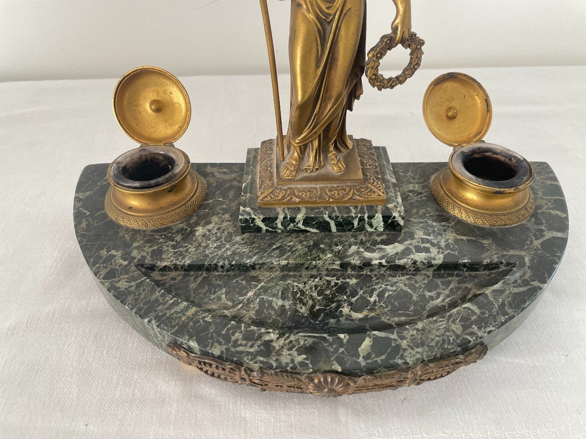 XIX Century Empire Style Bronze And Marble Inkwell-photo-1