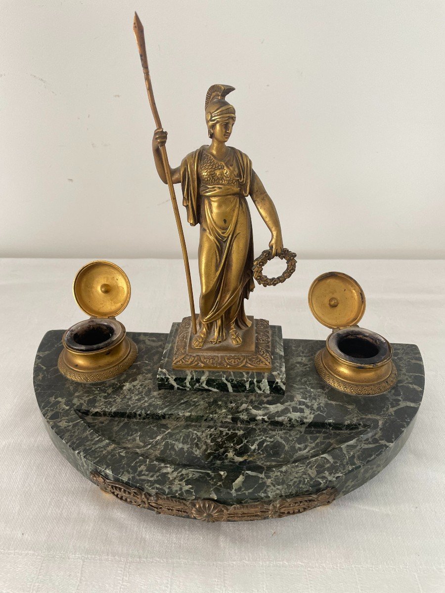 XIX Century Empire Style Bronze And Marble Inkwell-photo-2