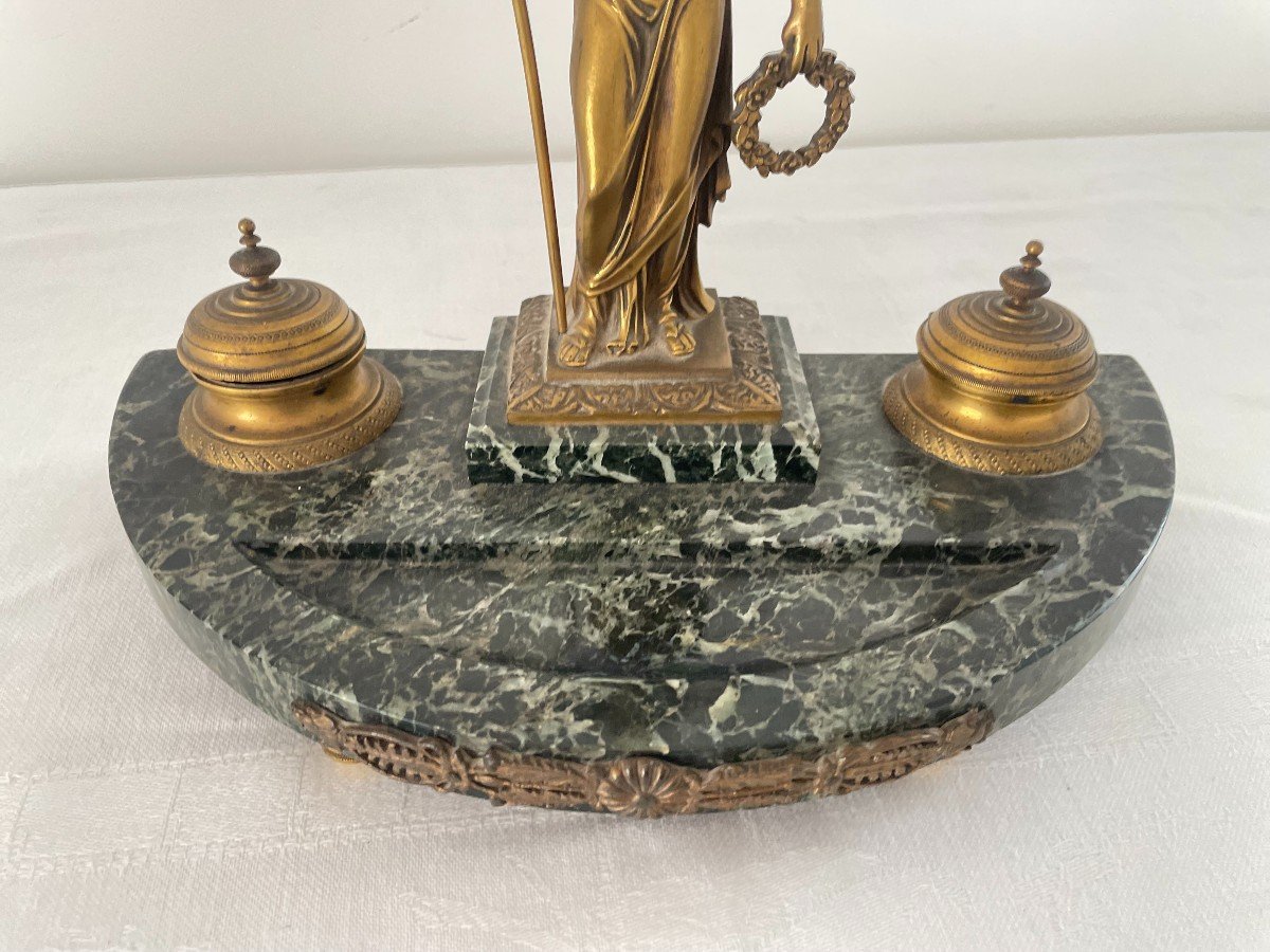 XIX Century Empire Style Bronze And Marble Inkwell-photo-4