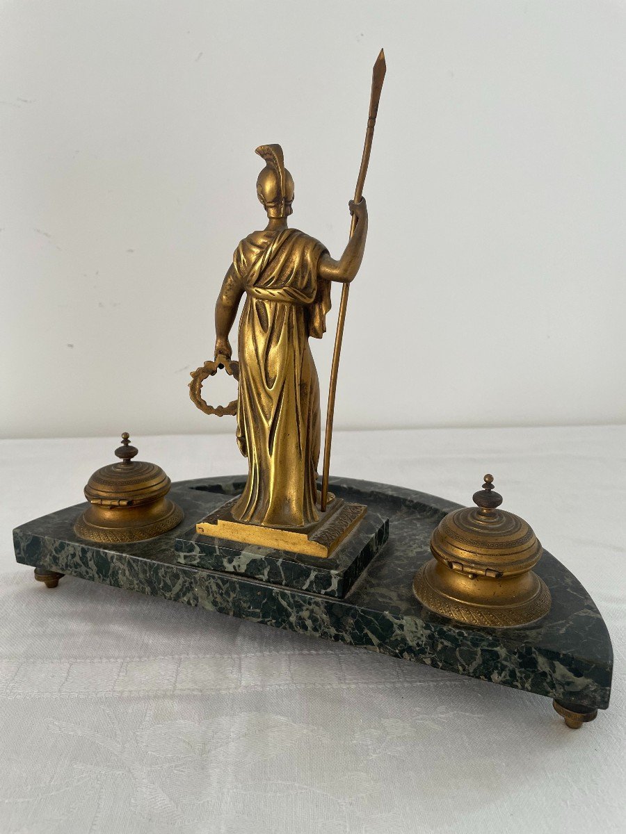 XIX Century Empire Style Bronze And Marble Inkwell-photo-5