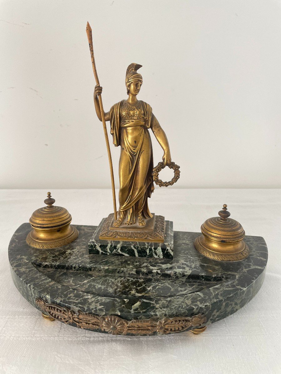 XIX Century Empire Style Bronze And Marble Inkwell