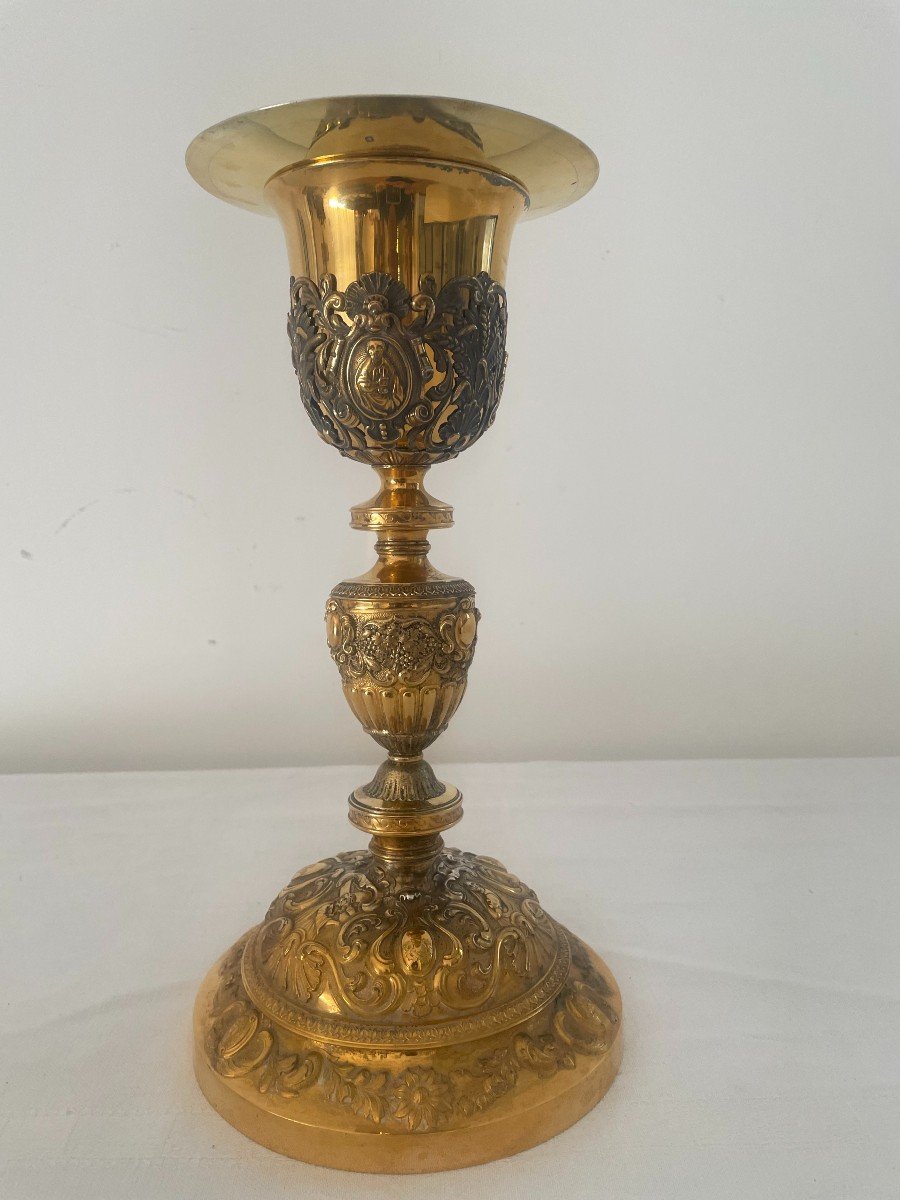 Large Chalice And Patena In Vermeil Silver XIX Century-photo-3