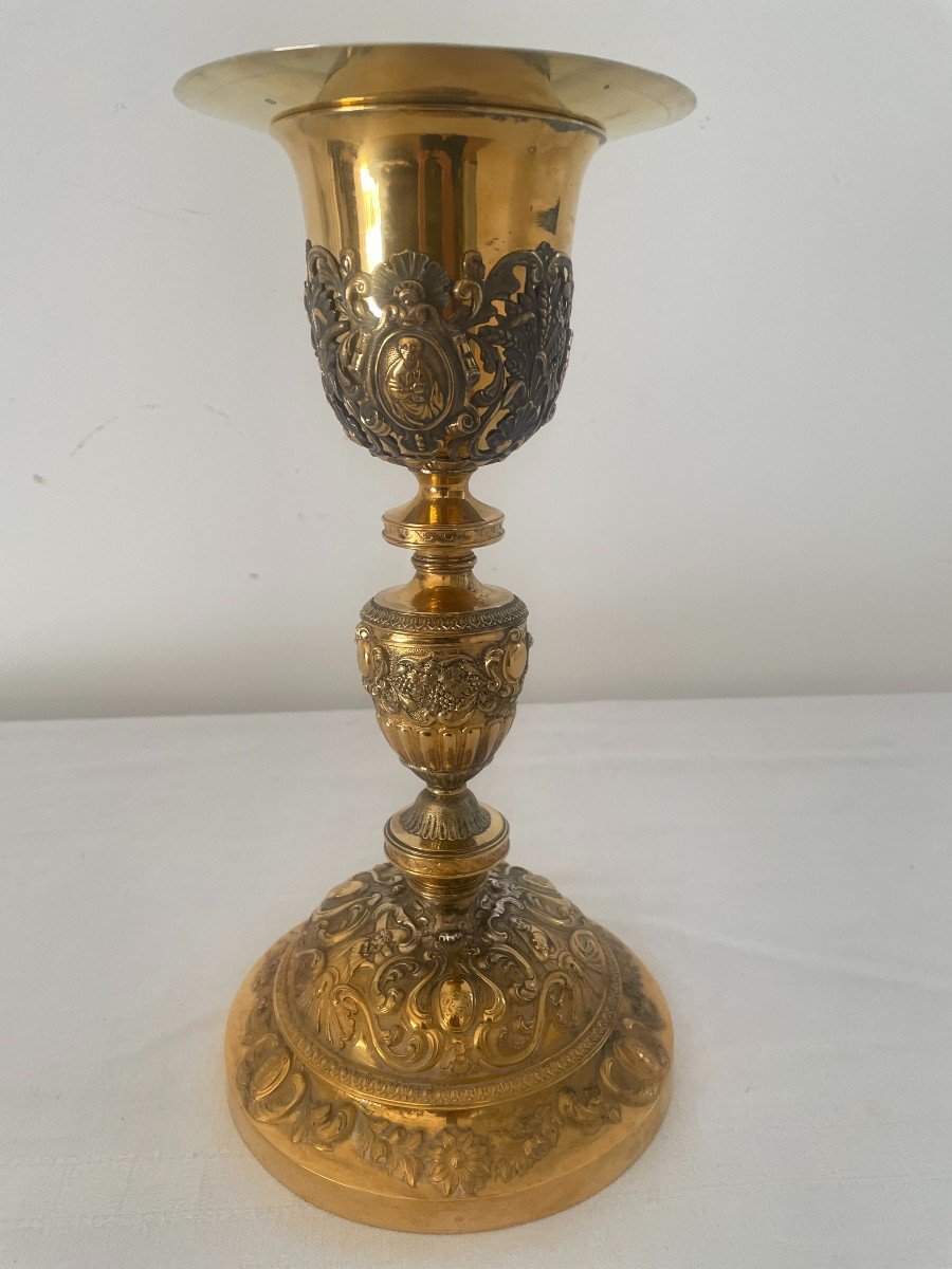 Large Chalice And Patena In Vermeil Silver XIX Century