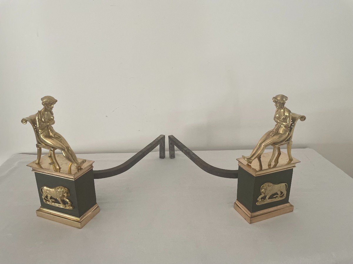 Pair Of Empire Bronze Andirons-photo-2