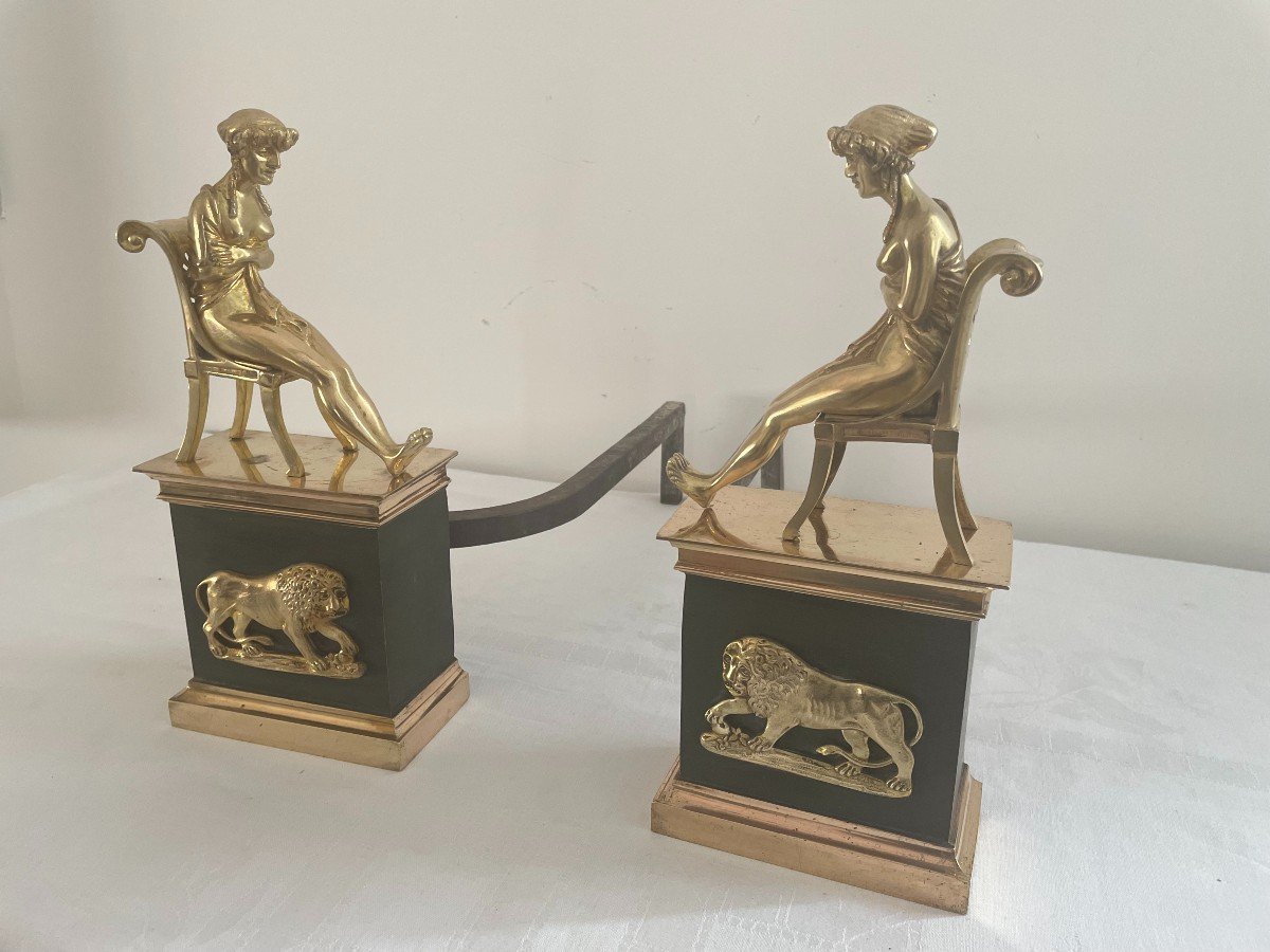 Pair Of Empire Bronze Andirons-photo-2