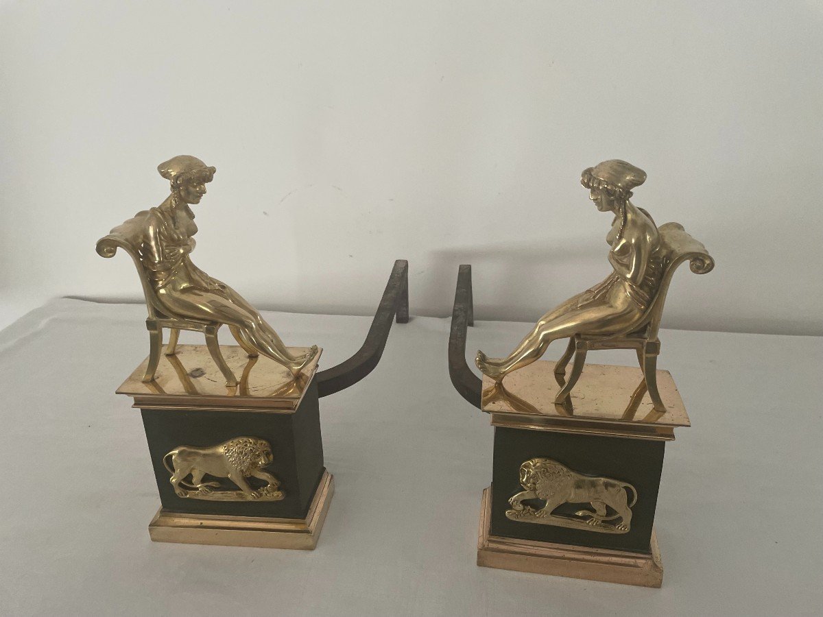 Pair Of Empire Bronze Andirons