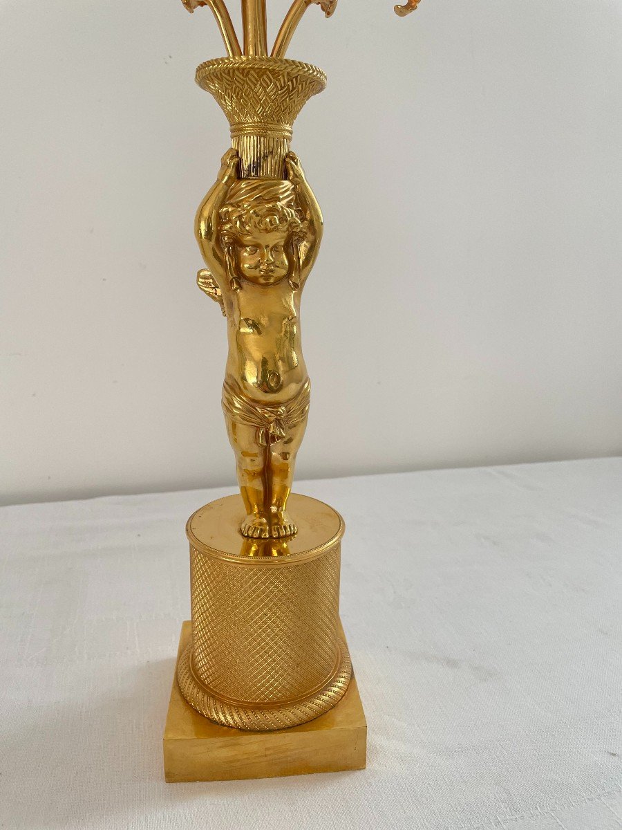 Pair Of Empire Period Candelabra In Gilt Bronze-photo-2