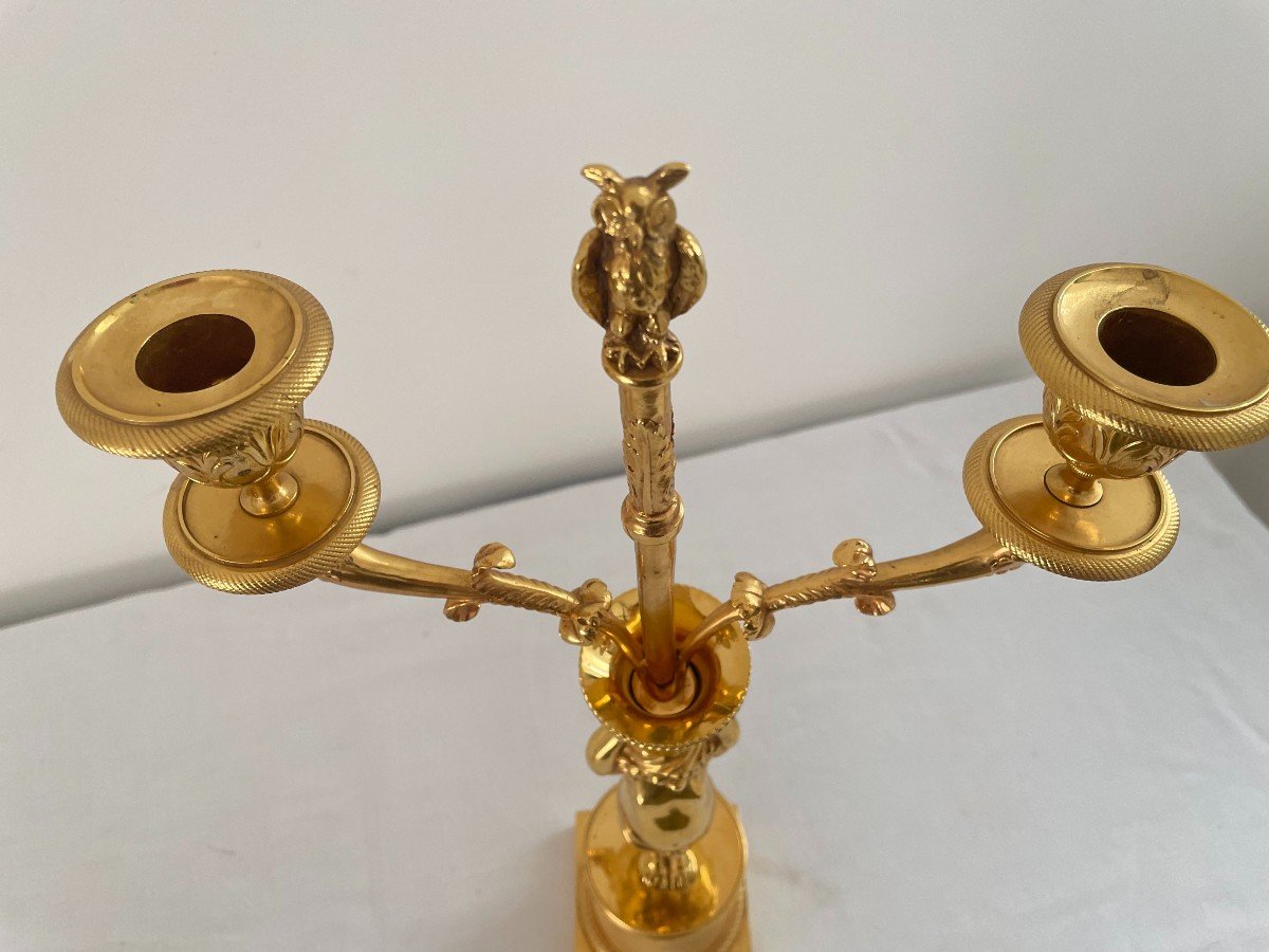 Pair Of Empire Period Candelabra In Gilt Bronze-photo-5
