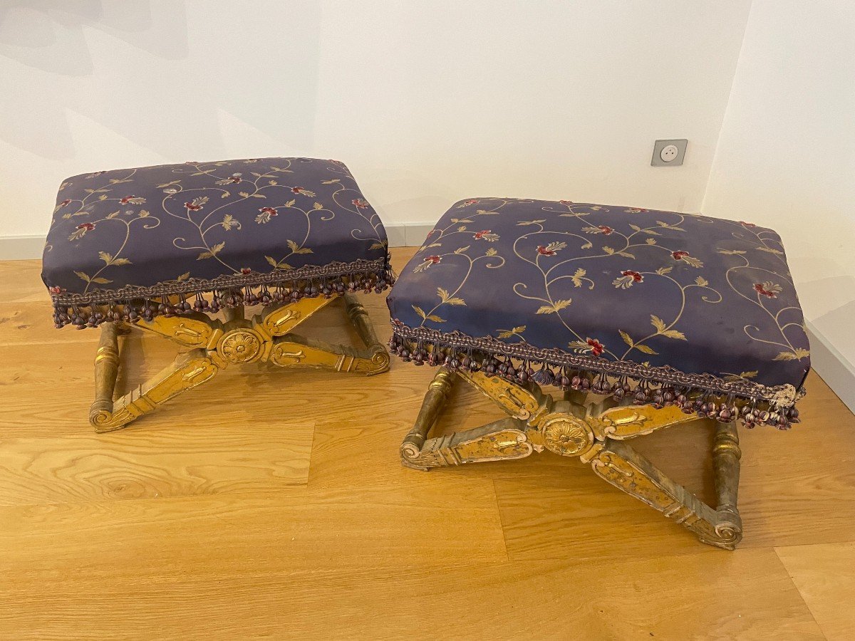 Pair Of Empire Style Giltwood Stools-photo-2