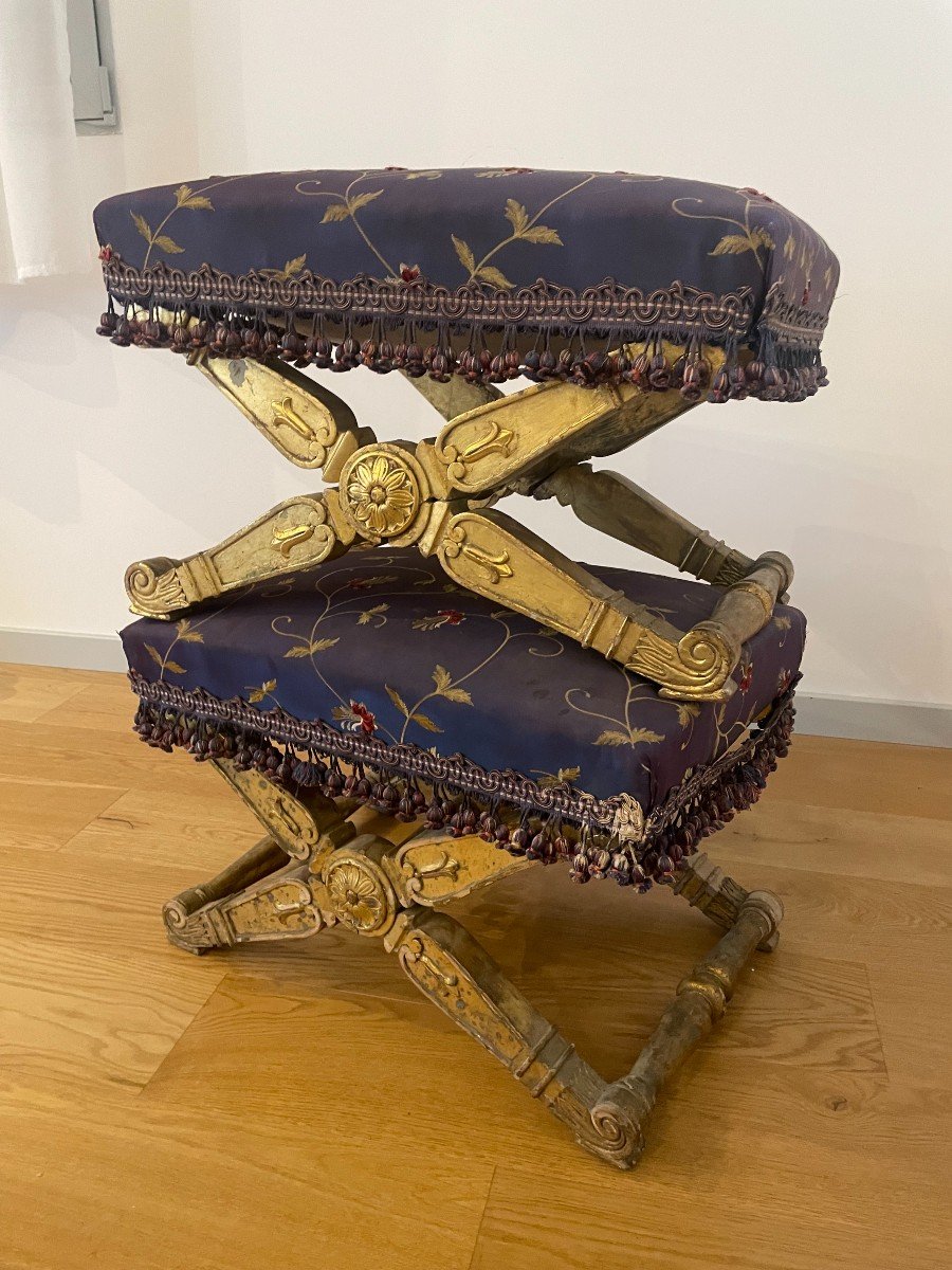 Pair Of Empire Style Giltwood Stools-photo-1