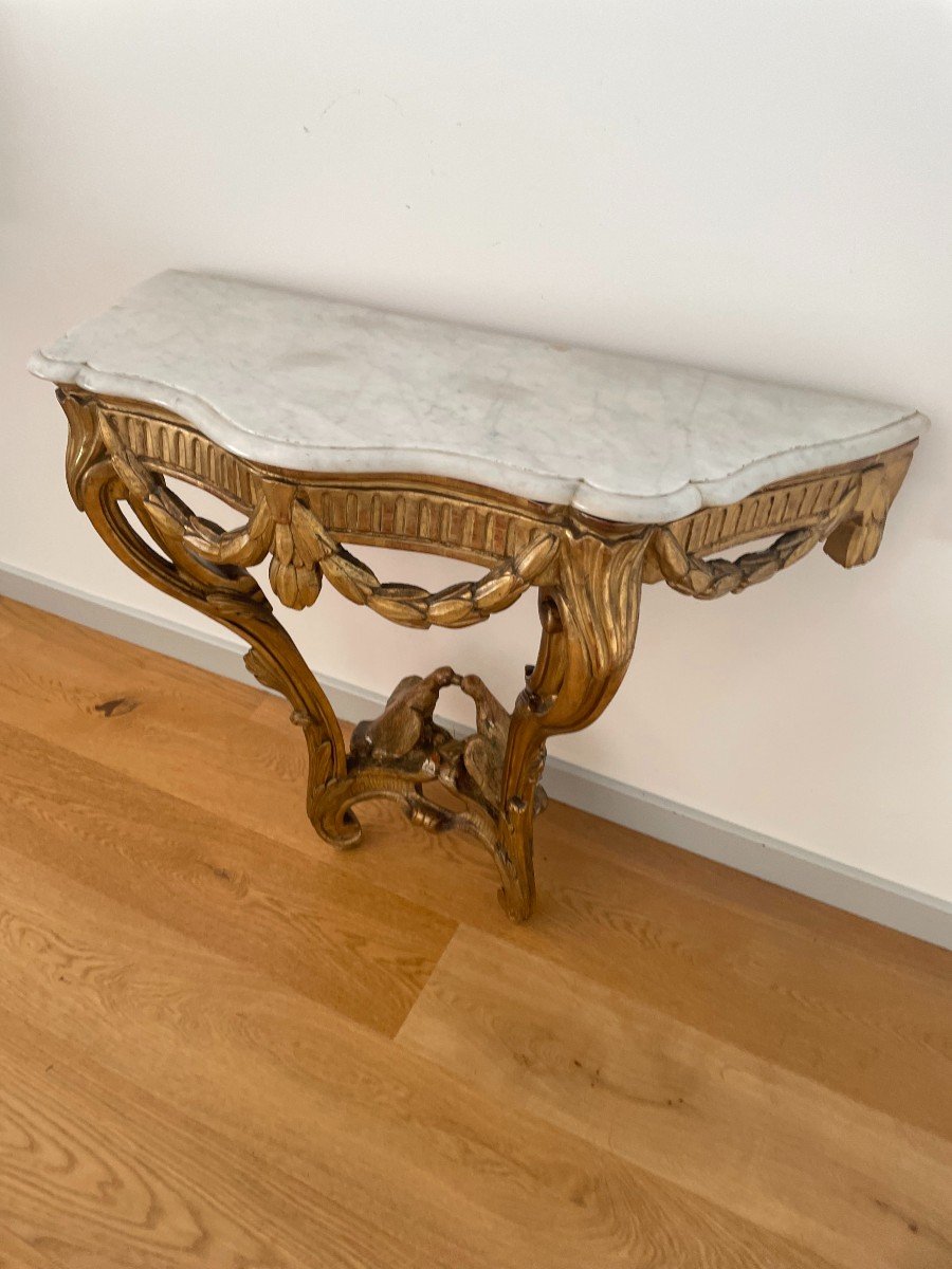 CONSOLE EN BOIS DORE D'EPOQUE XVIII SIECLE-photo-3