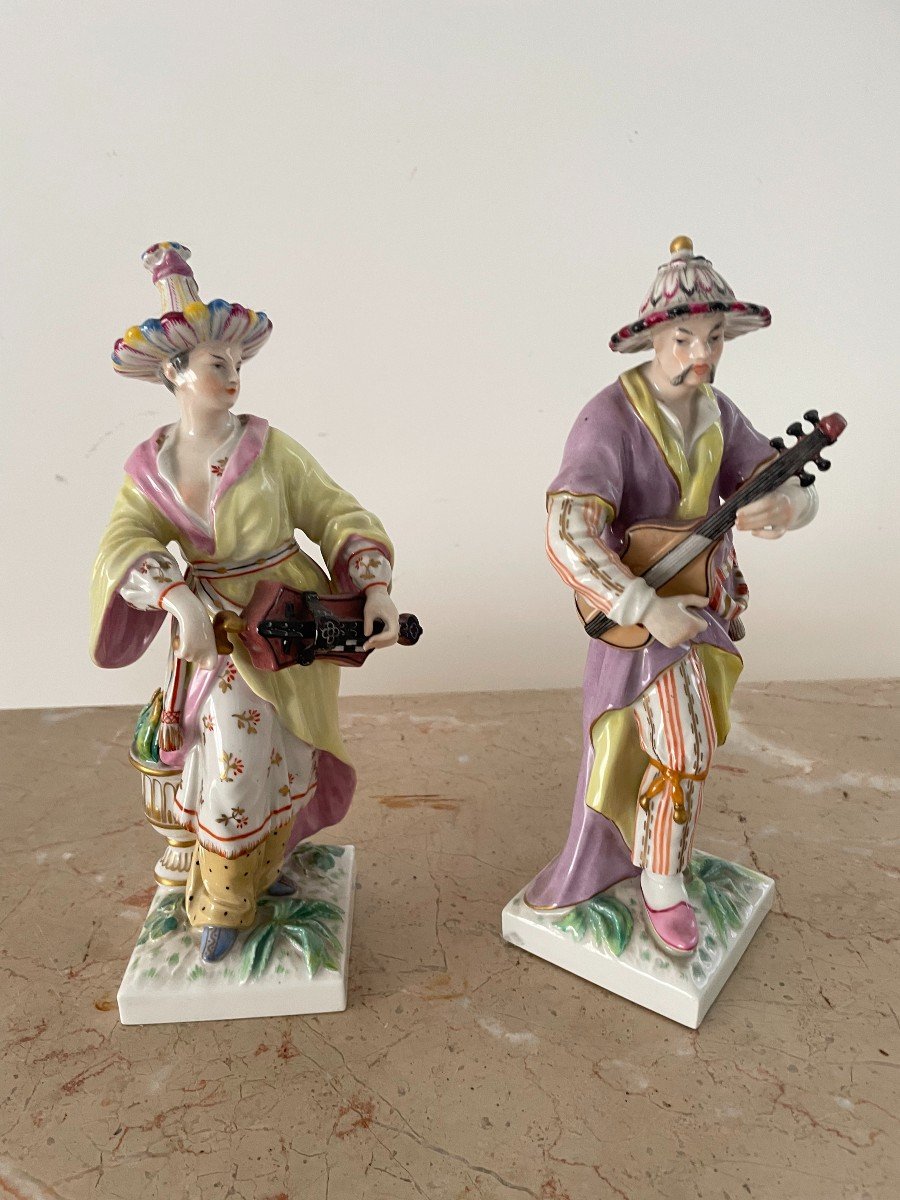 Pair Of Polychrome Porcelain Characters “malabar And Malabarin”