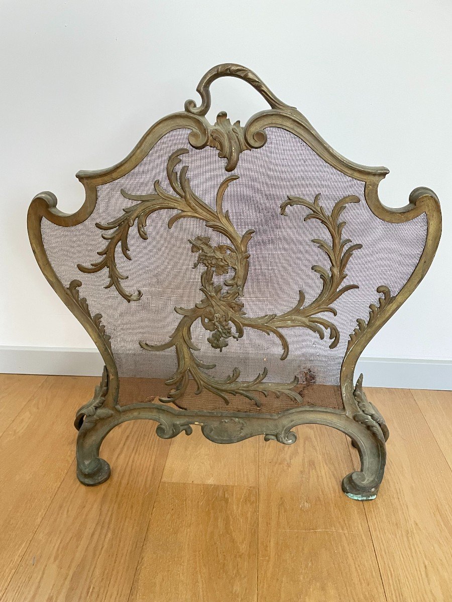 ECRAN DE CHEMINEE EN BRONZE DE STYLE LOUIS XV XIX SIECLE-photo-4