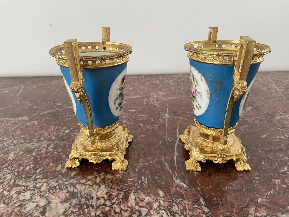Pair Of Porcelain And Gilt Bronze Planters, 19th Century-photo-2