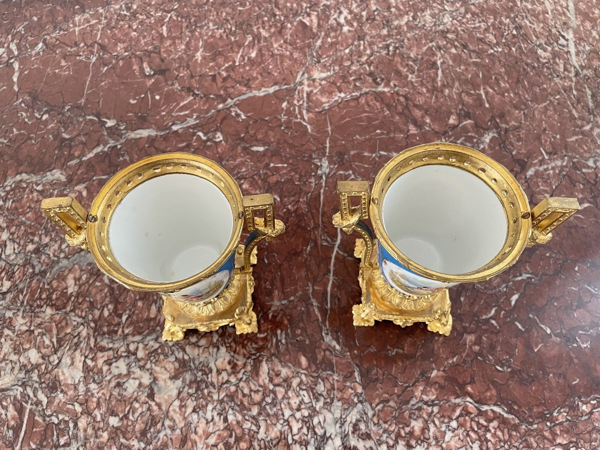 Pair Of Porcelain And Gilt Bronze Planters, 19th Century-photo-3