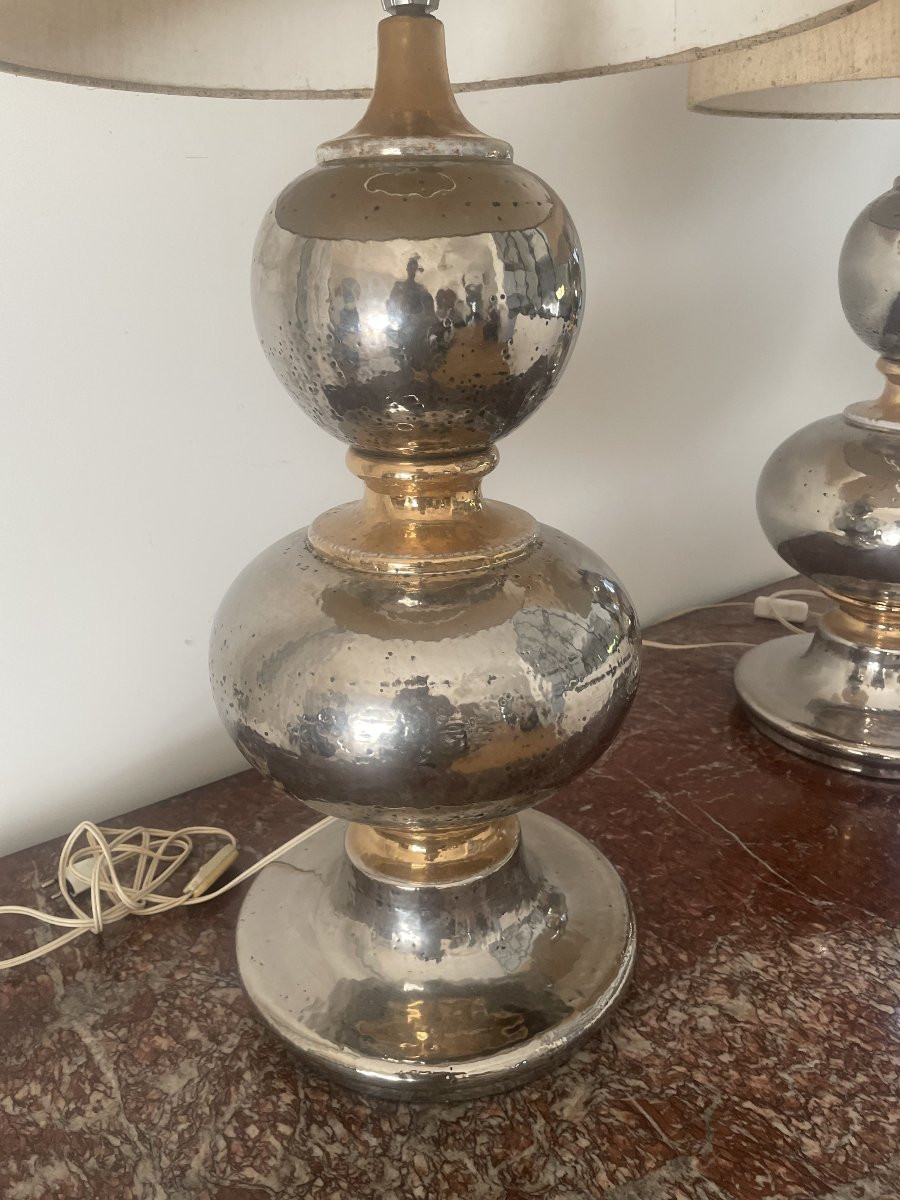 Pair Of Silver And Gold Ceramic Lamps-photo-2