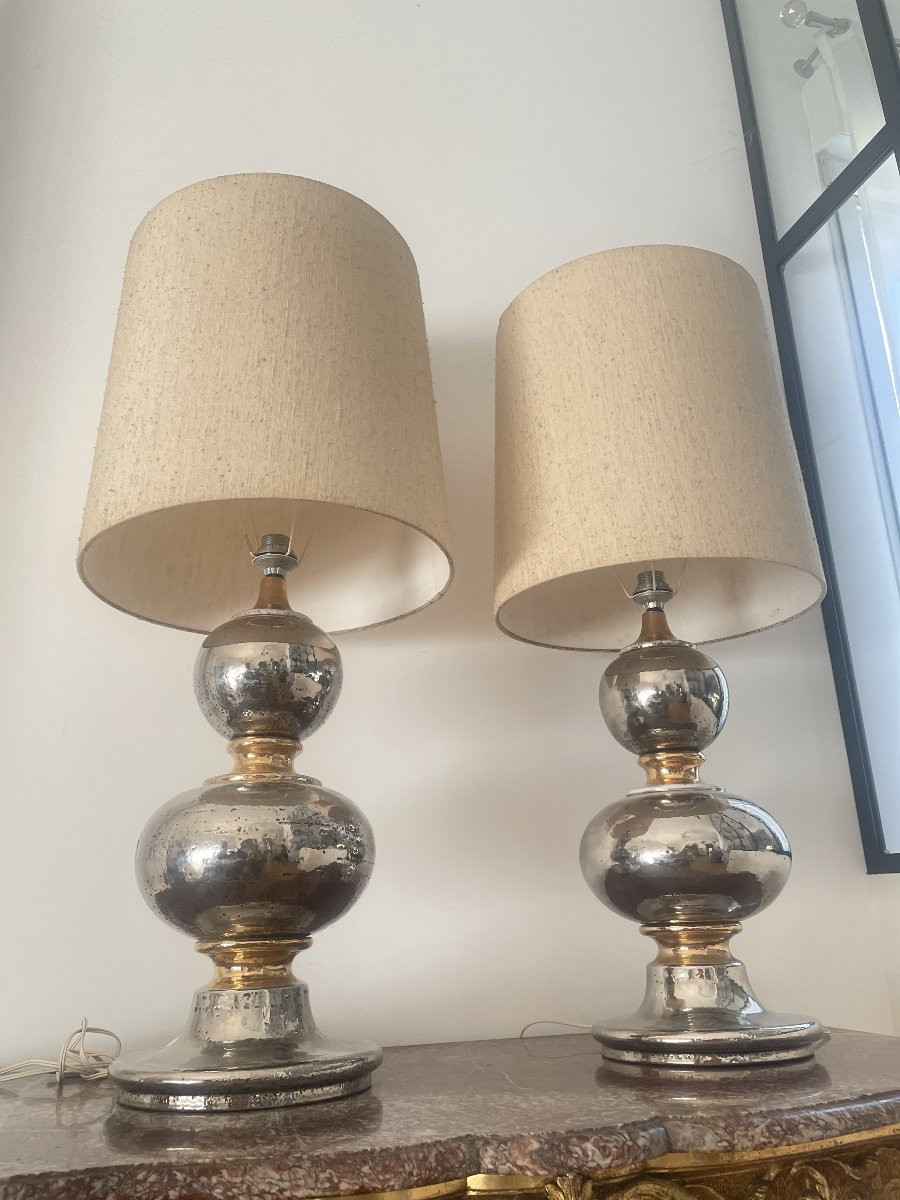Pair Of Silver And Gold Ceramic Lamps-photo-3