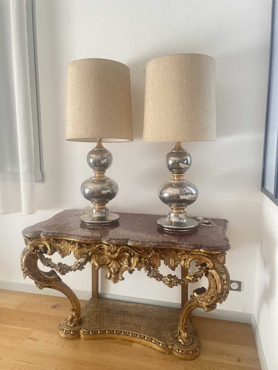 Pair Of Silver And Gold Ceramic Lamps-photo-4