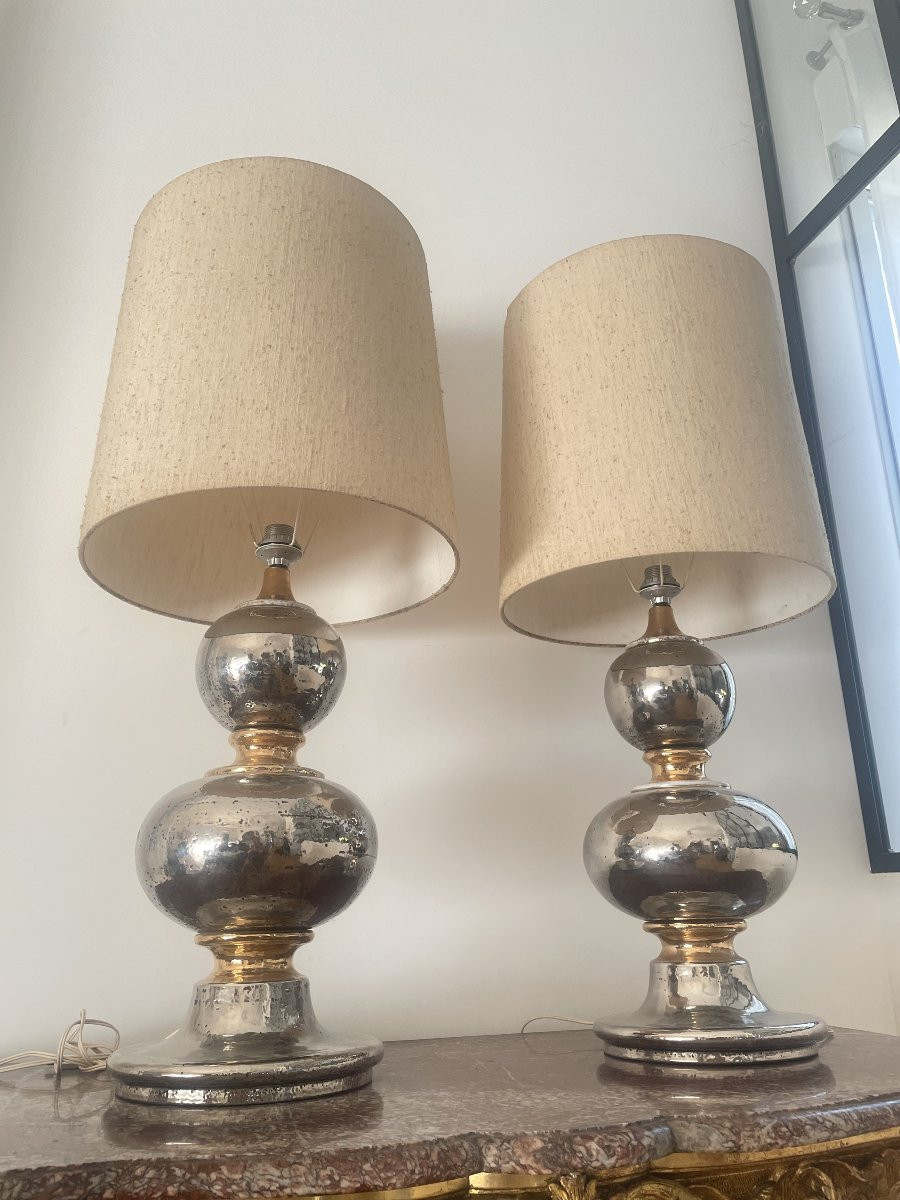 Pair Of Silver And Gold Ceramic Lamps-photo-1