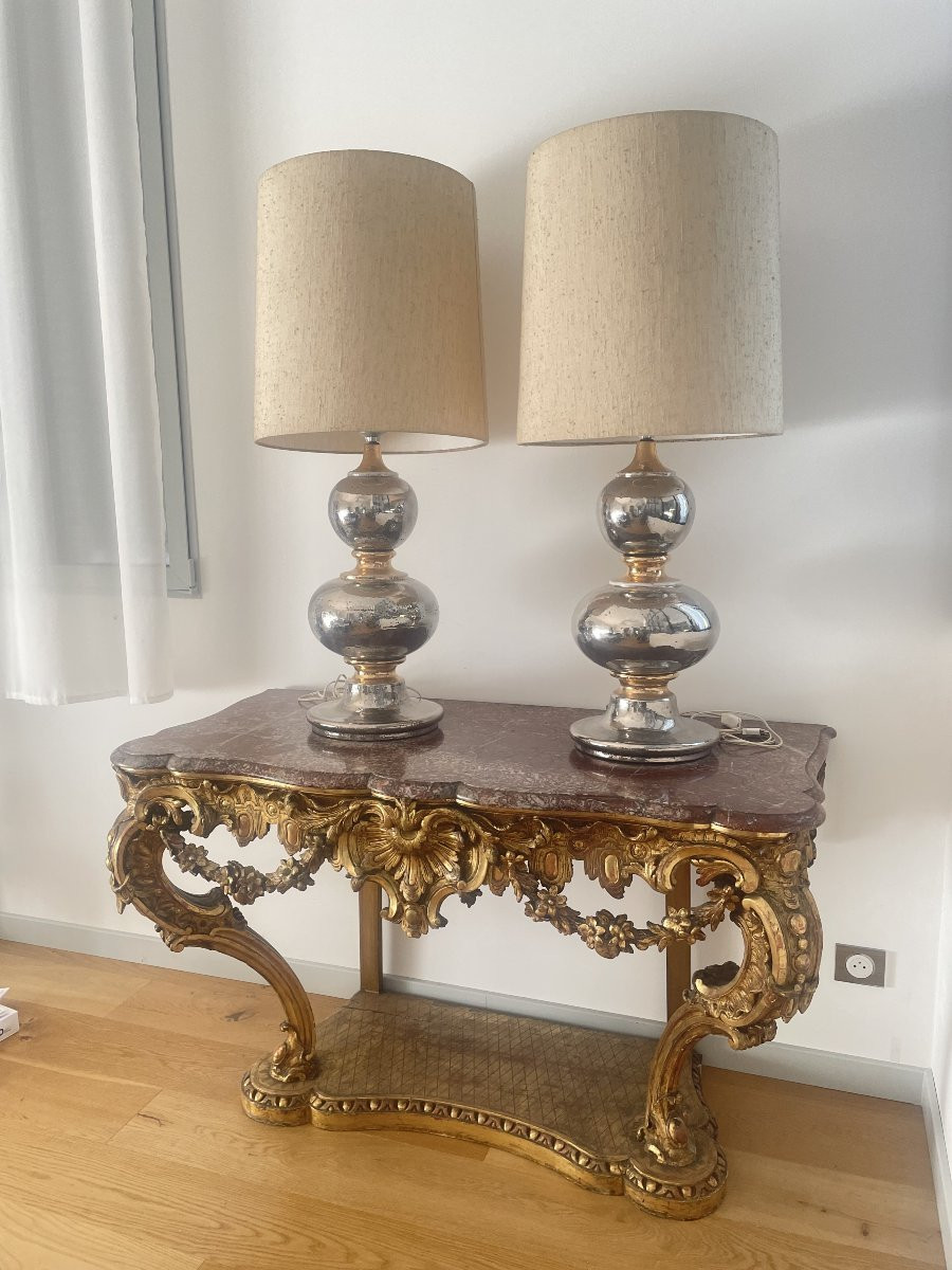 Pair Of Silver And Gold Ceramic Lamps-photo-2