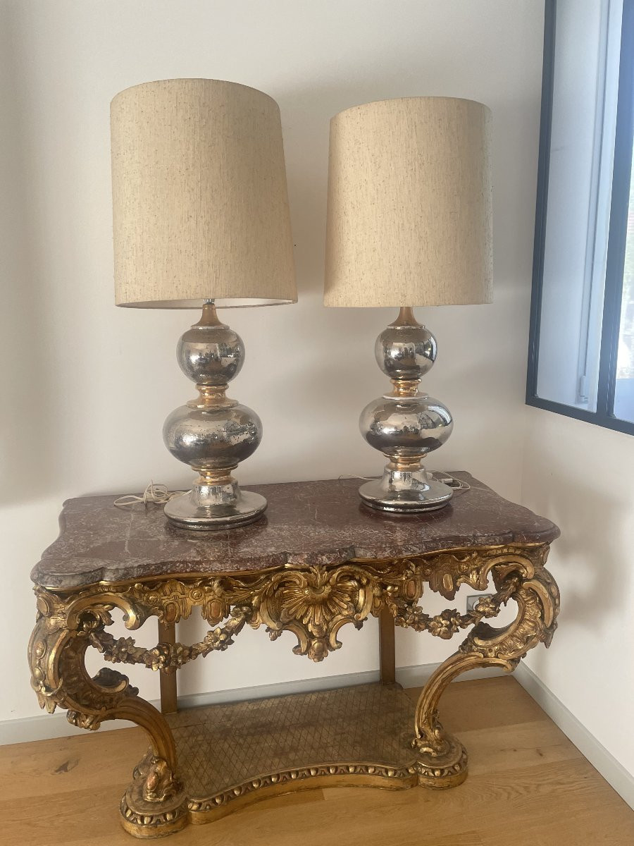 Pair Of Silver And Gold Ceramic Lamps-photo-3